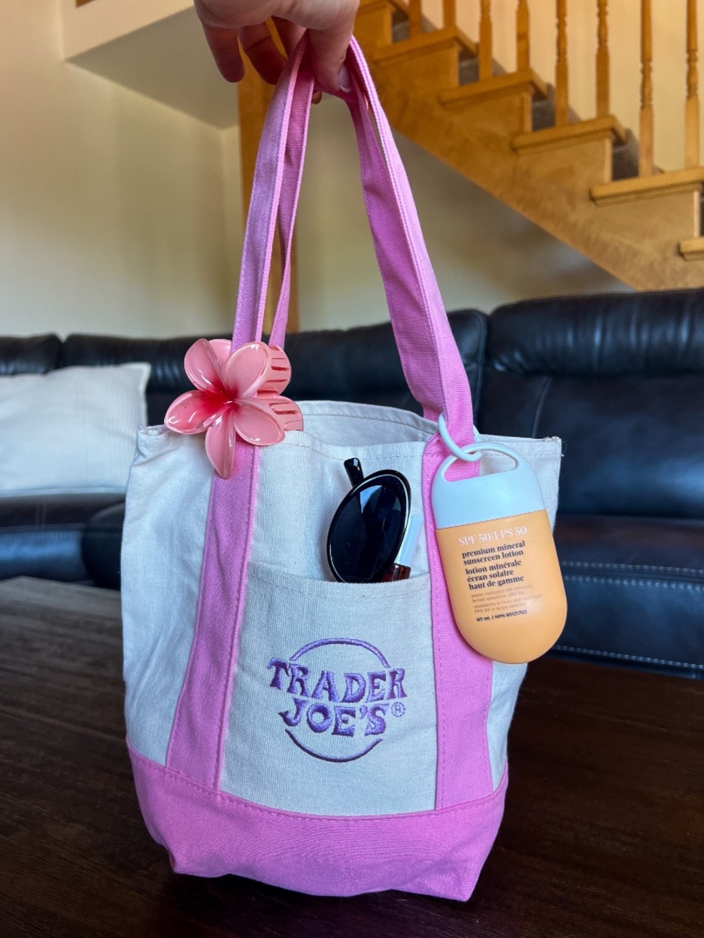 NWT Trader Joe’s Mini Canvas Tote Bag Pink & Beige | Viral Grocery Tote